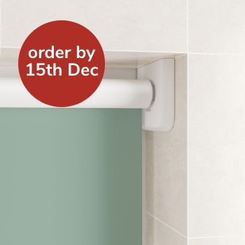 Close-up of roller blind easyfit bracket fitted against tiles